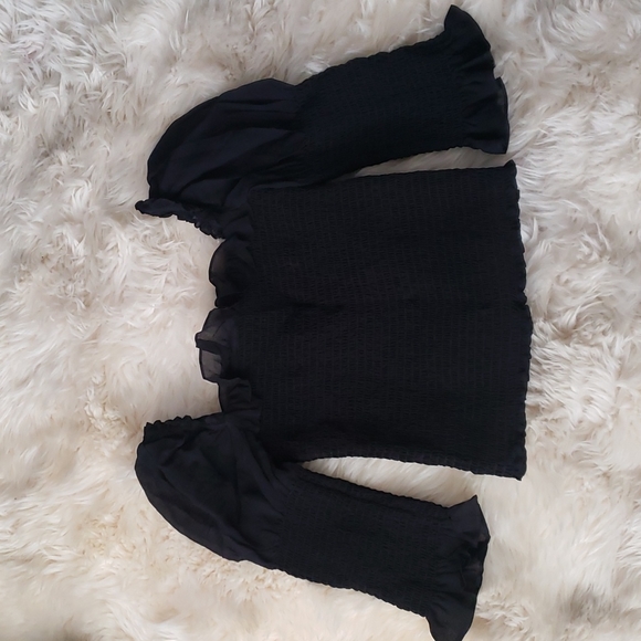 Reformation Julie Smock Top Black Fitted Long Sleeve Top - Picture 4 of 16